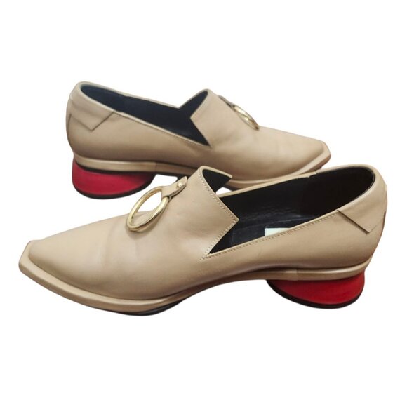 REIKE NEN Ring Detail Square Toe Loafer Leather Red Heel Beige Tan EU 36 - Picture 8 of 12